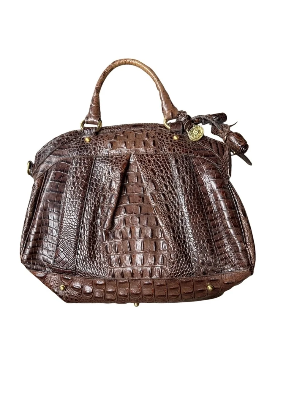 BRAHMIN LOUISE ROSE MAGNIFICENT MELBOURNE CROC PECAN LEATHER SATCHEL HANDBAG